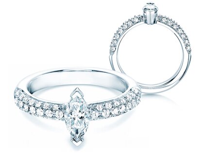 Bague de fiançailles Louis en 18K or blanc avec diamants 1,12ct G/SI