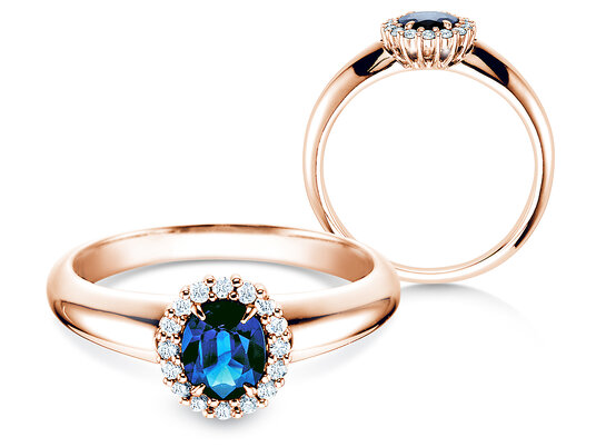 Bague de fiançailles Windsor en 9K or blanc avec saphir 0,60ct et diamants 0,12ct