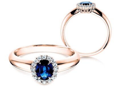 Bague de fiançailles Windsor en 9K or rose avec saphir 0,60ct et diamants 0,12ct