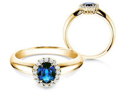 Bague de fiançailles Windsor dans 14K or jaune avec saphir 0,60ct et diamants 0,12ct