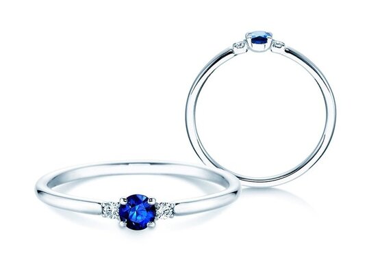 Bague de fiançailles Vivid Petite en 14K or blanc avec saphir 0,08ct et diamants 0,02ct