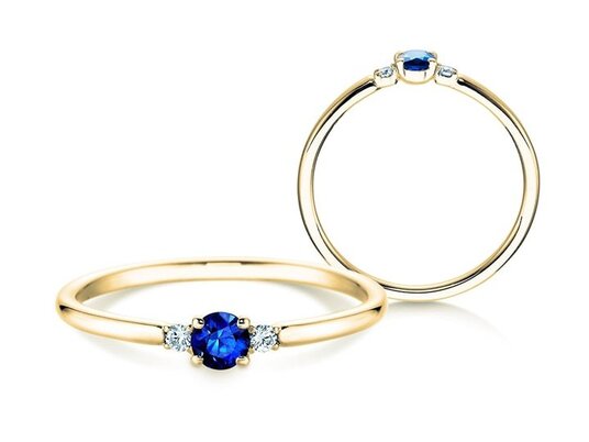 Bague de fiançailles  en 9K or blanc avec saphir 0,08ct et diamants 0,02ct