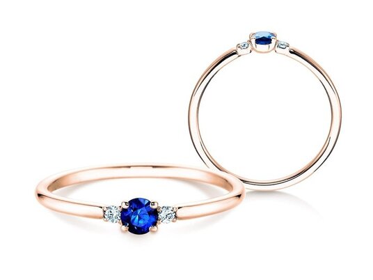 Bague de fiançailles  en 9K or blanc avec saphir 0,08ct et diamants 0,02ct