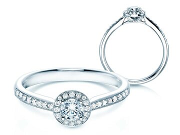 Bague de fiançailles Halo Petite dans or blanc