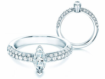 Bague de fiançailles Louis en 18K or blanc avec diamants 1,12ct G/SI