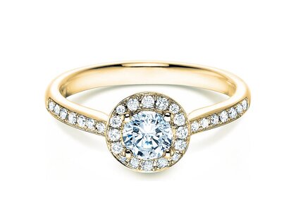 Bague de fiançailles Halo Classic dans 18K or jaune avec diamants 0,78ct G/SI
