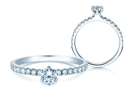 Bague de fiançailles Classic Pavé dans 14K or blanc avec diamants 0,50ct G/SI