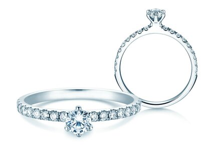 Bague de fiançailles Classic Pavé dans 18K or blanc avec diamants 0,50ct