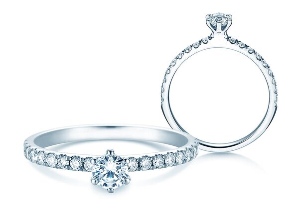 Bague de fiançailles Classic Pavé dans 14K or blanc avec diamants 0,50ct G/SI