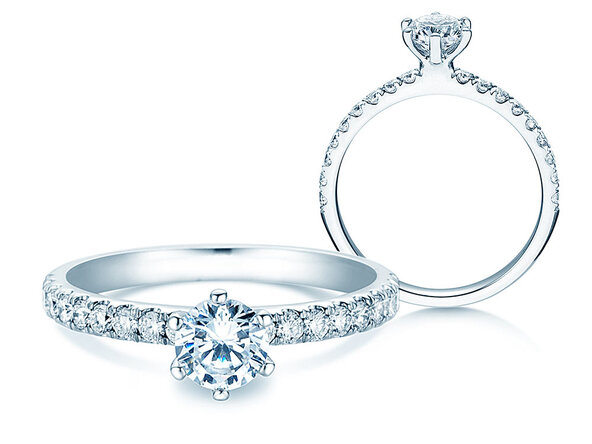 Bague de fiançailles Classic Pavé en 18K or blanc avec diamants 0,86ct G/SI