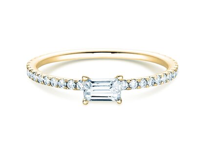 Bague de fiançailles Emerald-Cut dans 14K or jaune avec diamants 0,46ct G/VS