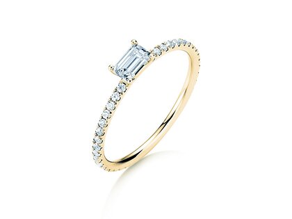 Bague de fiançailles Emerald-Cut dans 14K or jaune avec diamants 0,46ct G/VS