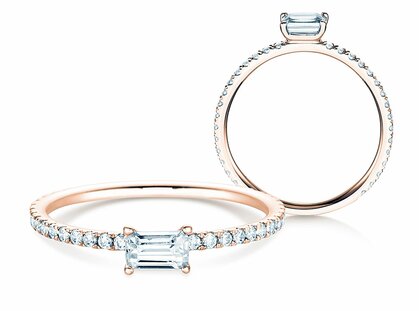 Bague de fiançailles Emerald-Cut dans 14K or rose avec diamants 0,46ct