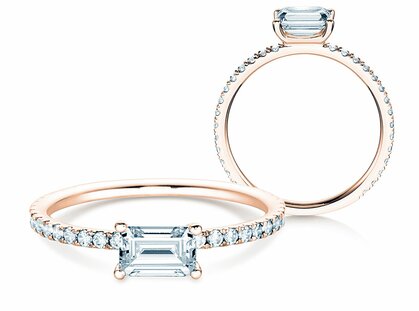 Bague de fiançailles Emerald-Cut dans or rose