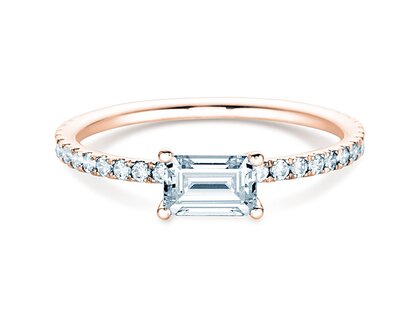 Bague de fiançailles Emerald-Cut dans or rose