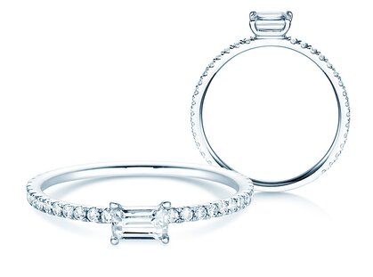 Bague de fiançailles Emerald-Cut dans 14K or blanc avec diamants 0,46ct G/VS