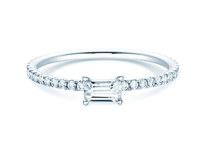 Bague de fiançailles Emerald-Cut dans 14K or blanc avec diamants 0,46ct G/VS