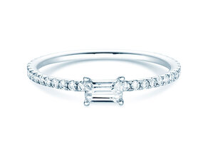 Bague de fiançailles Emerald-Cut dans 14K or blanc avec diamants 0,46ct G/VS