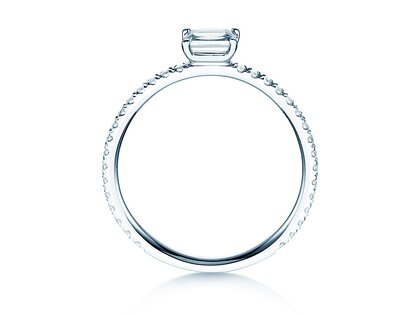 Bague de fiançailles Emerald-Cut dans 14K or blanc avec diamants 0,46ct G/VS