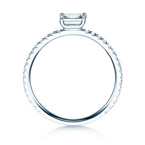 Bague de fiançailles Emerald-Cut dans 14K or blanc avec diamants 0,46ct G/VS