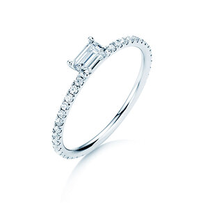 Bague de fiançailles Emerald-Cut dans 14K or blanc avec diamants 0,46ct G/VS