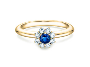 Bague de fiançailles Lovely dans 14K or jaune avec saphir 0,33ct et diamants 0,40ct