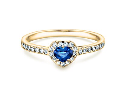 Bague de fiançailles Heart Saphir dans 14K or jaune avec saphir 0,25ct et diamants 0,34ct