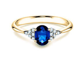 Bague de fiançailles Vivid en 14K or jaune avec saphir 1,00ct et diamants 0,12ct