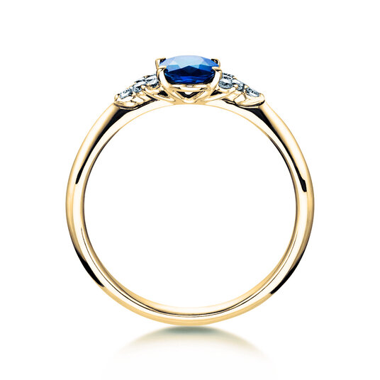 Bague de fiançailles  en 9K or jaune avec saphir 1,00ct et diamants 0,12ct