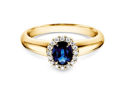 Bague de fiançailles Windsor dans 14K or jaune avec saphir 0,60ct et diamants 0,12ct