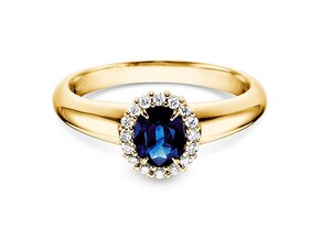 Bague de fiançailles Windsor dans 14K or jaune avec saphir 0,60ct et diamants 0,12ct