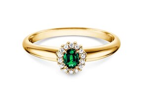 Bague de fiançailles Jolie dans 14K or jaune avec émeraude 0,25ct et diamants 0,06ct