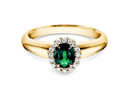 Bague de fiançailles Windsor en 9K or jaune avec émeraude 0,60ct et diamants 0,12ct