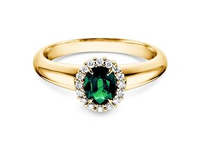Bague de fiançailles Windsor en 9K or jaune avec émeraude 0,60ct et diamants 0,12ct