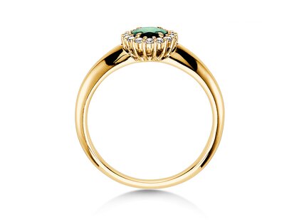 Bague de fiançailles Windsor en 9K or jaune avec émeraude 0,60ct et diamants 0,12ct
