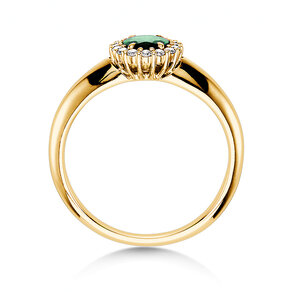 Bague de fiançailles Windsor en 9K or jaune avec émeraude 0,60ct et diamants 0,12ct