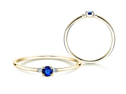 Bague de fiançailles Vivid Petite en 14K or jaune avec saphir 0,08ct et diamants 0,02ct