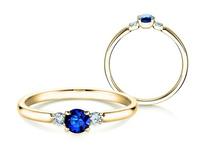 Bague de fiançailles  en 9K or jaune avec saphir 0,23ct et diamants 0,07ct