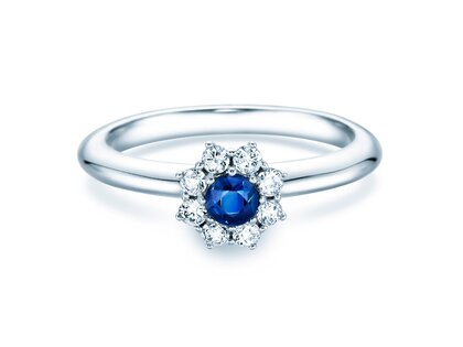 Bague de fiançailles Lovely en 14K or blanc avec saphir 0,25ct et diamants 0,25ct