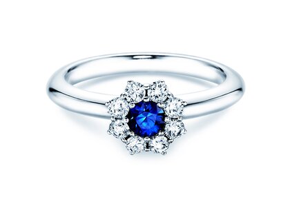 Bague de fiançailles Lovely dans 14K or blanc avec saphir 0,33ct et diamants 0,40ct