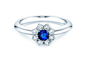 Bague de fiançailles Lovely dans 14K or blanc avec saphir 0,33ct et diamants 0,40ct