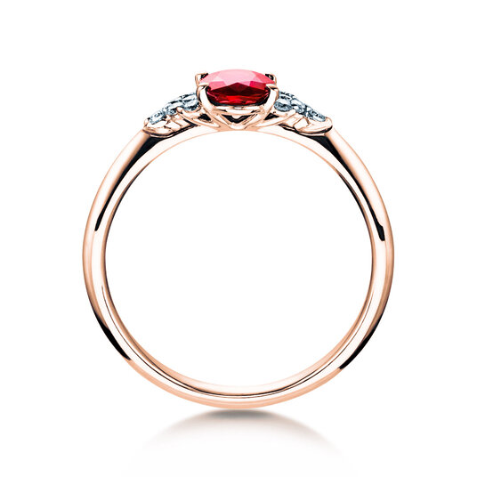 Bague de fiançailles  en 9K or rose avec rubis 1,00ct et diamants 0,12ct