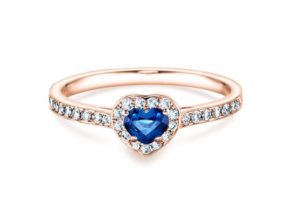 Bague de fiançailles Heart Saphir dans 18K or rose avec saphir 0,25ct et diamants 0,34ct