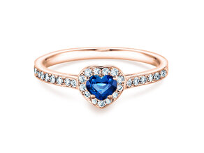 Bague de fiançailles Heart Saphir dans 18K or rose avec saphir 0,25ct et diamants 0,34ct
