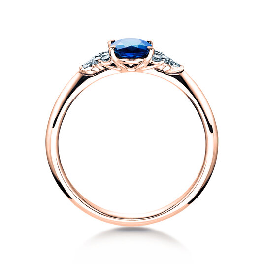 Bague de fiançailles  en 9K or rose avec saphir 1,00ct et diamants 0,12ct
