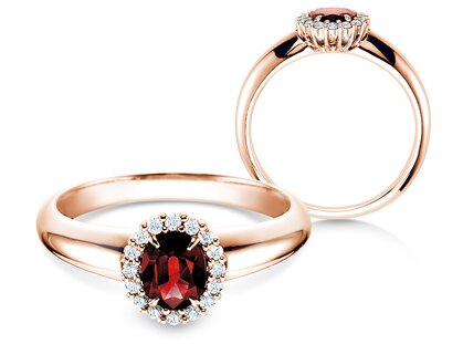 Bague de fiançailles Windsor dans 14K or rose avec rubis 0,60ct et diamants 0,12ct