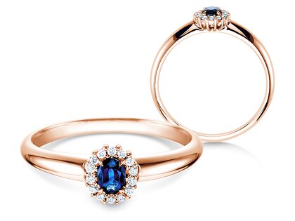 Bague de fiançailles Jolie dans 18K or rose avec saphir 0,25ct et diamants 0,06ct