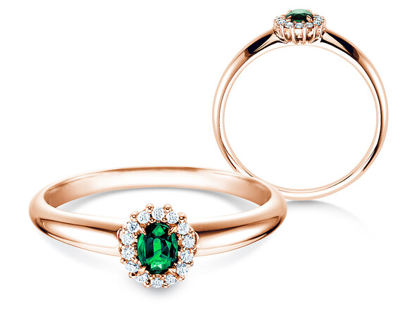 Bague de fiançailles Jolie dans 18K or rose avec émeraude 0,25ct et diamants 0,06ct