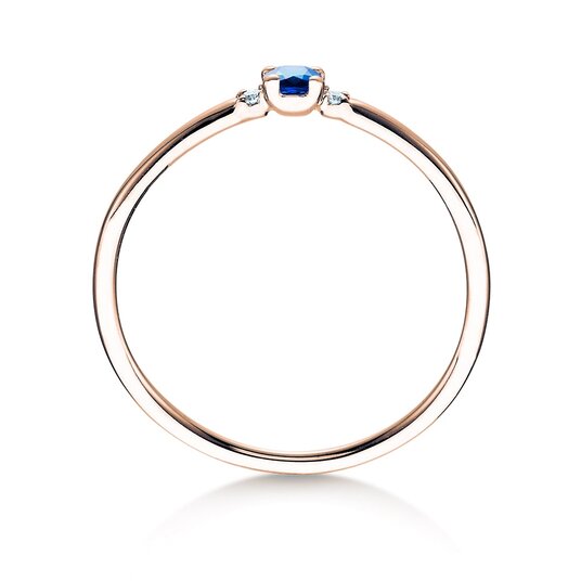 Bague de fiançailles  en 9K or rose avec saphir 0,08ct et diamants 0,02ct