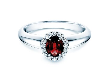 Bague de fiançailles Windsor en 9K or blanc avec rubis 0,60ct et diamants 0,12ct